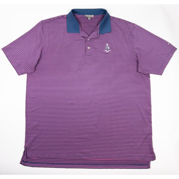 Peter Millar Summer Comfort Golf Polo Mens 2XL Pink Striped Wicking Milwaukee CC - Picture 2 of 11